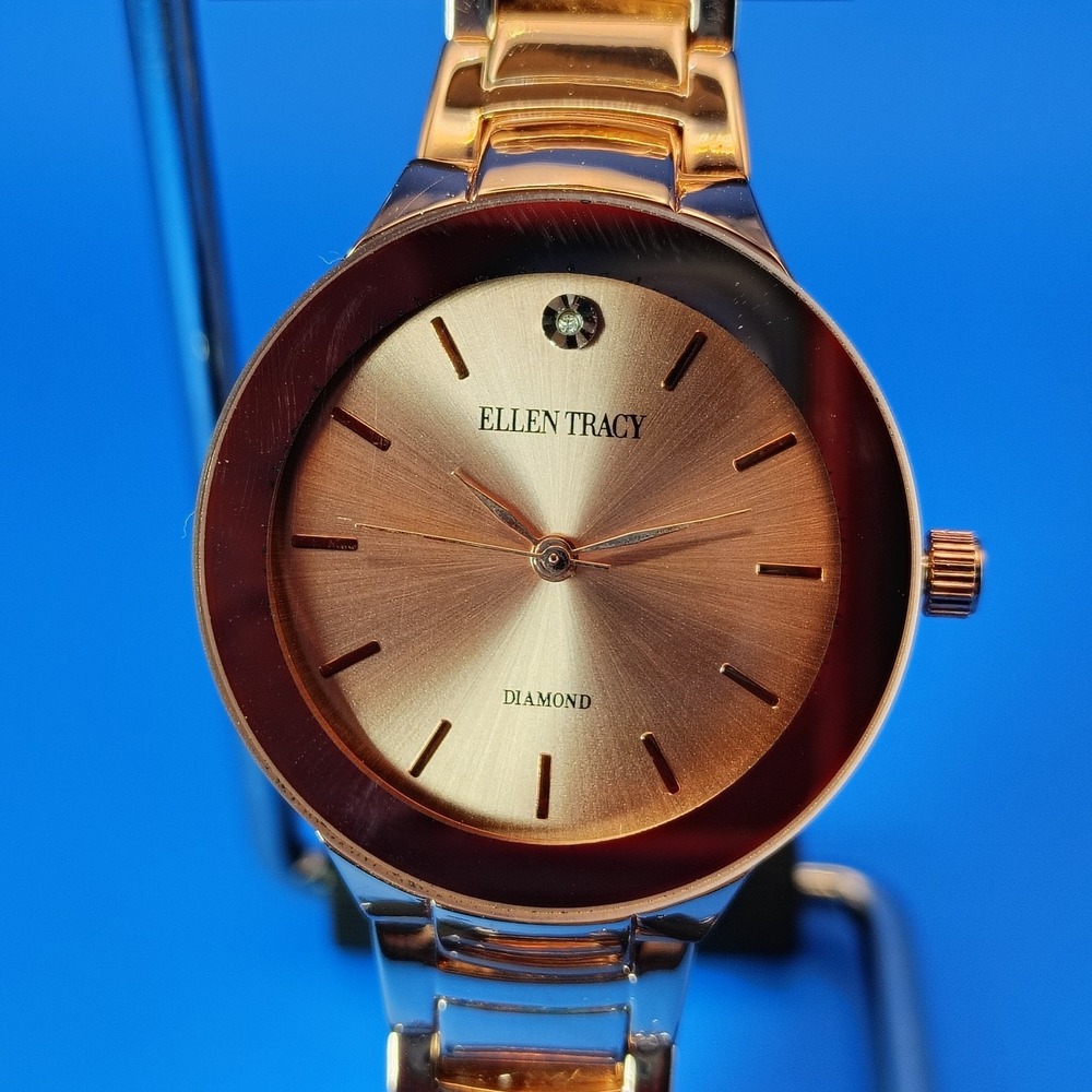 2017 Ellen Tracy NY Genuine Diamond Rose Gold 32mm Women's Quartz Luxury Watch